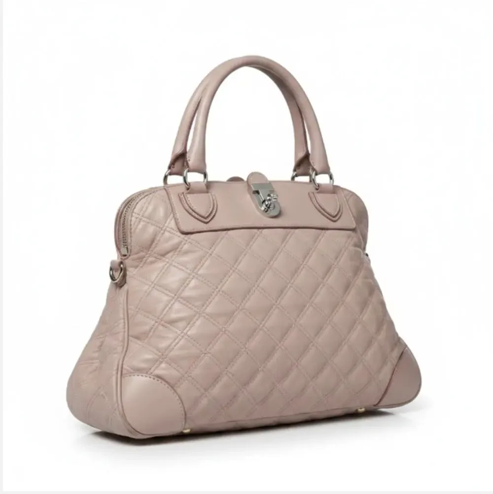 MARC JACOBS Whitney Quilted Leather Satchel Bag Blush Old Money Made In Italy